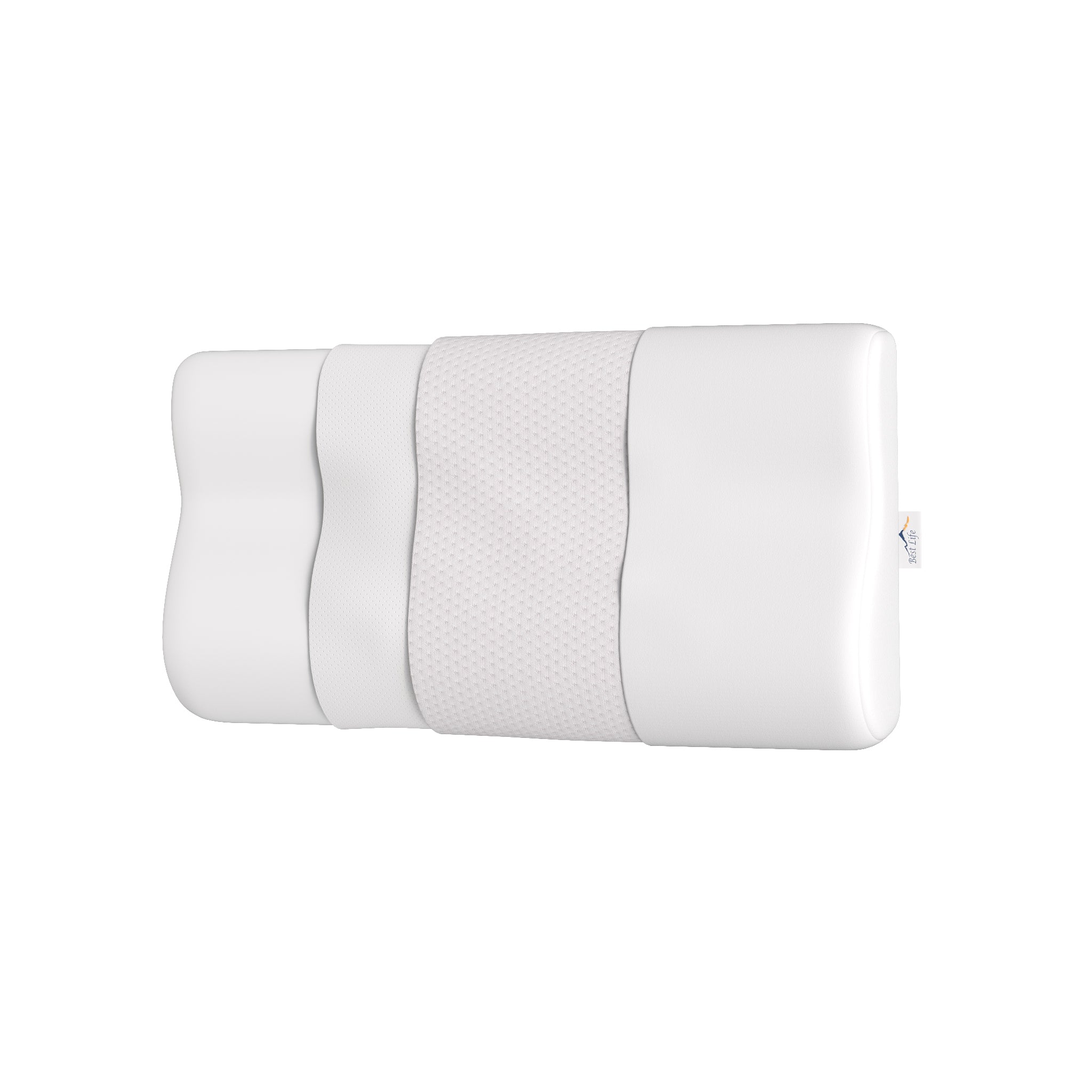 Hoofdkussen Guna met witte hoes, zijaanzicht van de ergonomische vorm