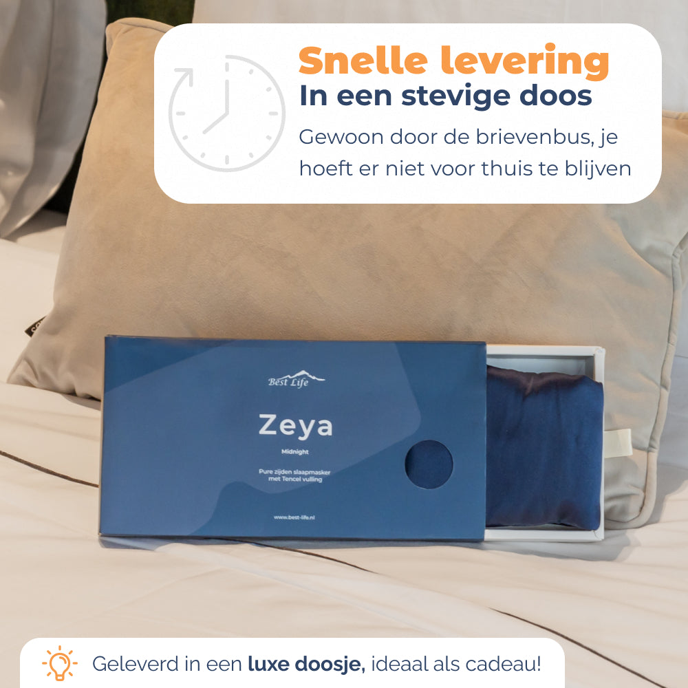 Zijden Slaapmasker Zeya in luxe doos die door de brievenbus past