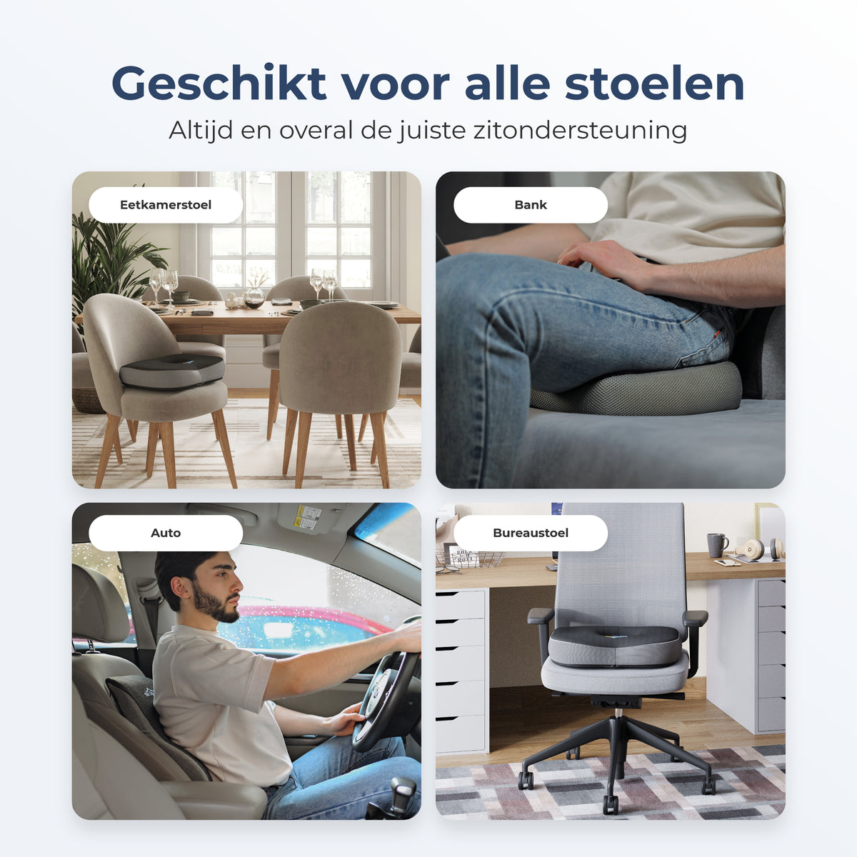 Ringkussen Monviso op eetkamerstoel, bank, autostoel en bureaustoel