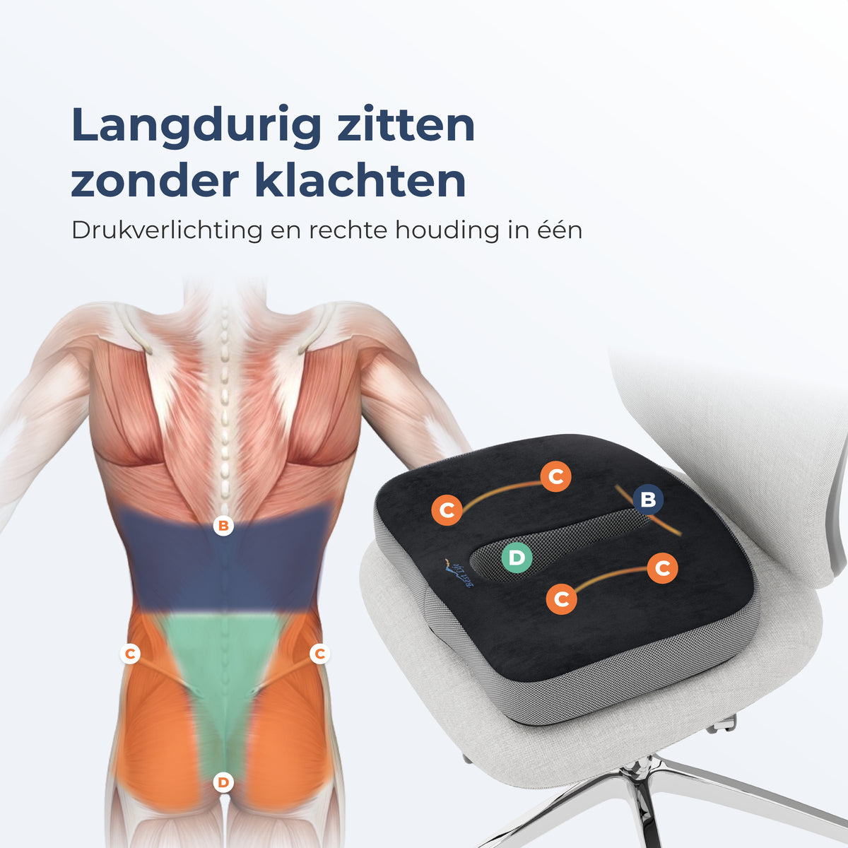 Zitkussen Makalu voor drukverlichting en een rechte zithouding bij langdurig zitten