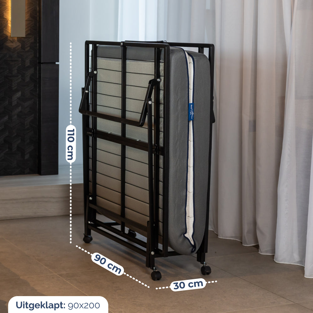 Vouwbed Orta ingeklapt met afmetingen, uitgeklapt 90 x 200 cm