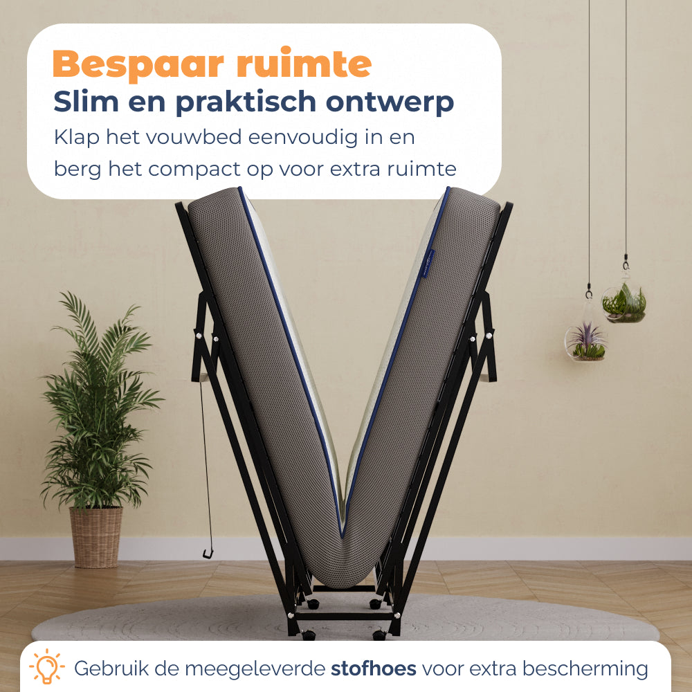 Vouwbed Orta half ingeklapt, ruimtebesparend op te bergen