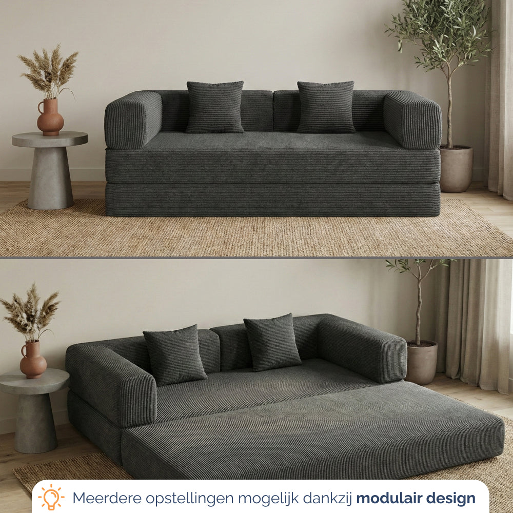 Slaapbank Lugano in verschillende opstellingen dankzij het modulaire design