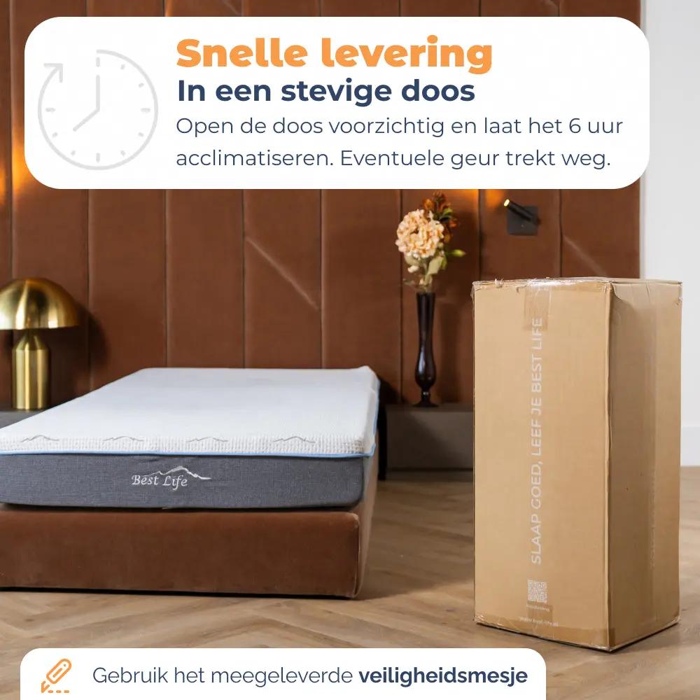 Matras Jaya opgerold in een stevige doos, snelle levering, 6 uur laten acclimatiseren