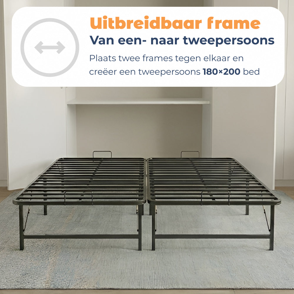 Twee Bedframes Nera tegen elkaar als tweepersoonsbed van 180 x 200 cm
