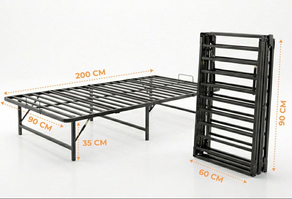 Afmetingen Bedframe Nera uitgeklapt 200 x 90 x 35 cm en ingeklapt 90 x 60 cm
