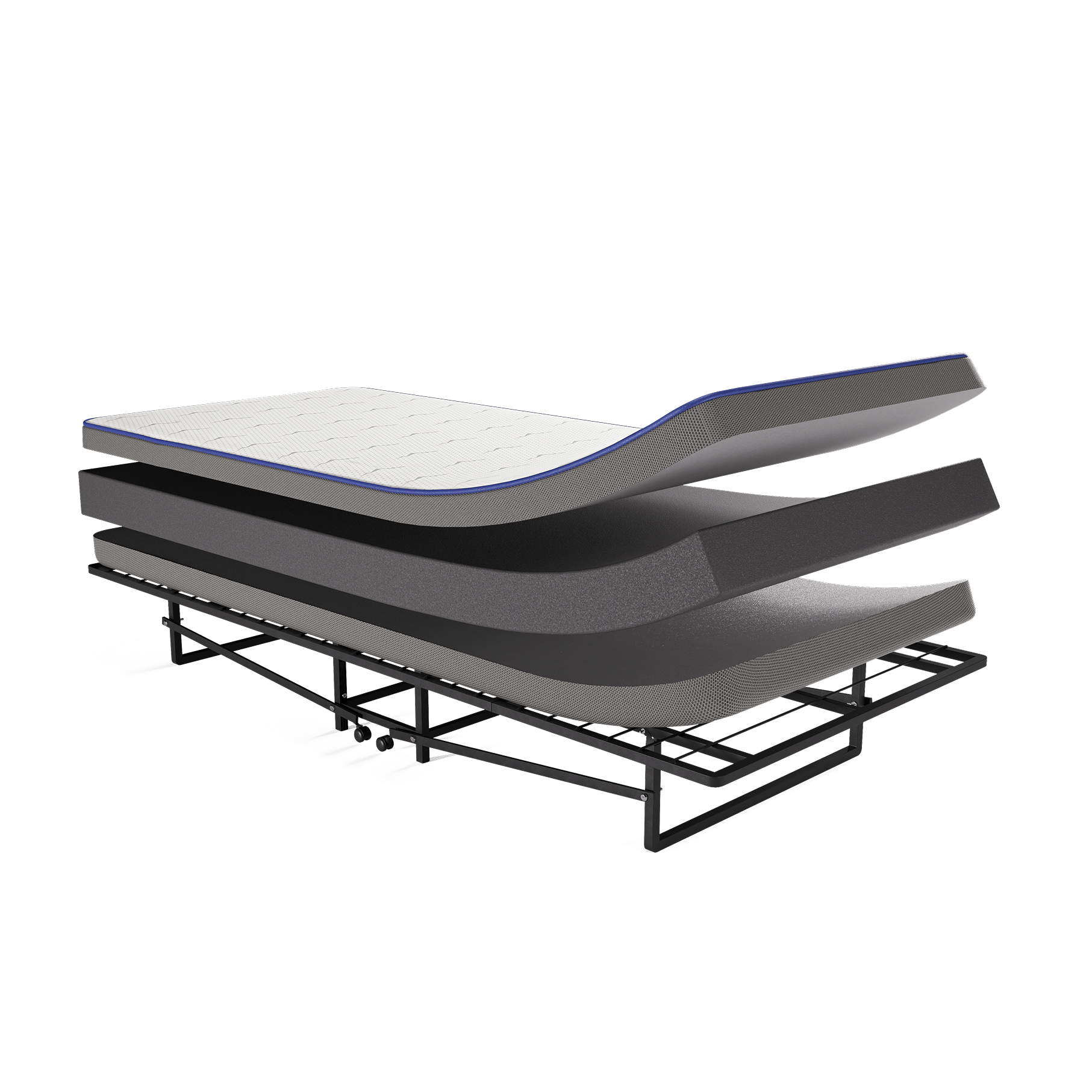 Lagen van het matras van Vouwbed Orta boven het metalen frame
