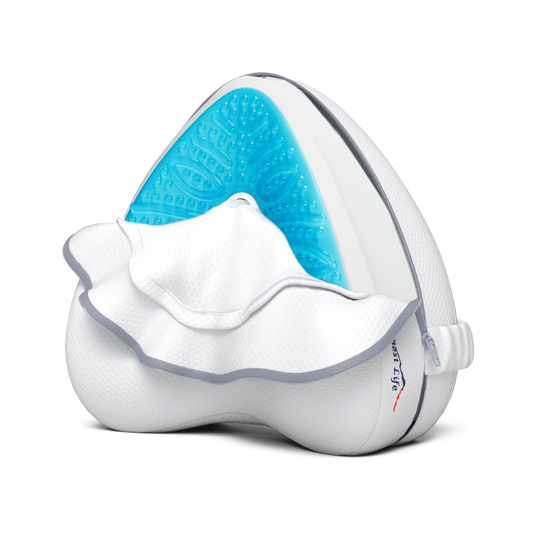 Kniekussen Ararat met blauwe cooling-gel laag en witte hoes