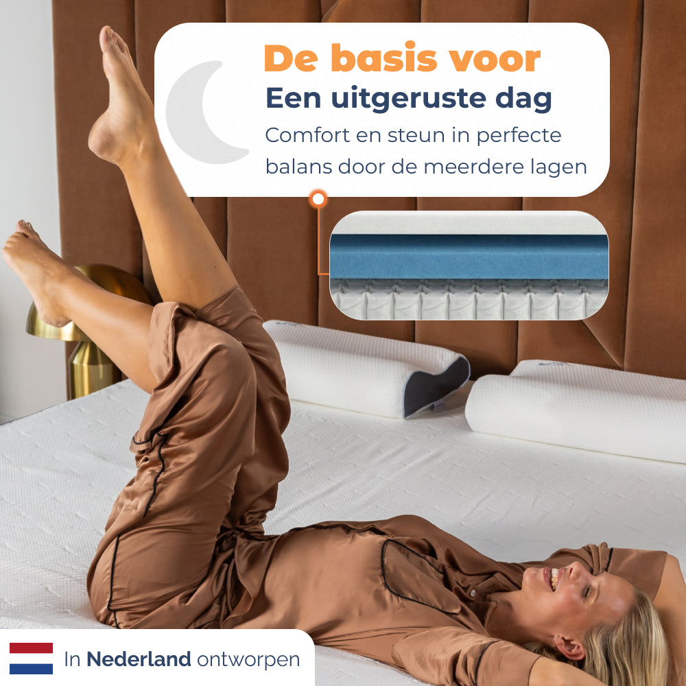 Vrouw ligt ontspannen op Matras Nanda met meerdere lagen