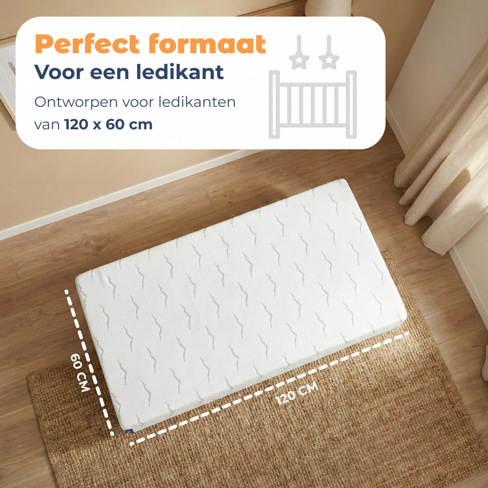 Babymatras Nimba met afmetingen 120 x 60 cm, passend in een standaard ledikant