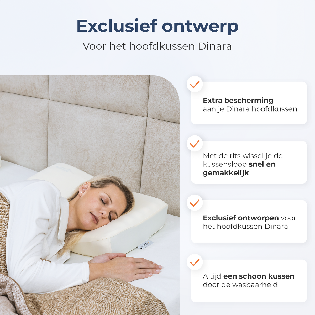 Vrouw slaapt op Hoofdkussen Dinara met Kussensloop Dinara, exclusief ontworpen voor dit kussen
