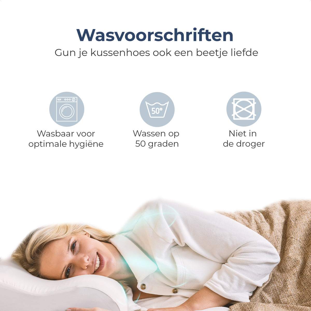 Wasvoorschriften Kussensloop Guna: wassen op 30 graden, niet in de droger