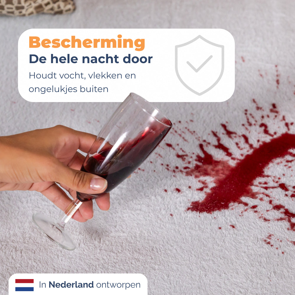 Rode wijn op Matrasbeschermer Garda die vocht, vlekken en ongelukjes buiten houdt