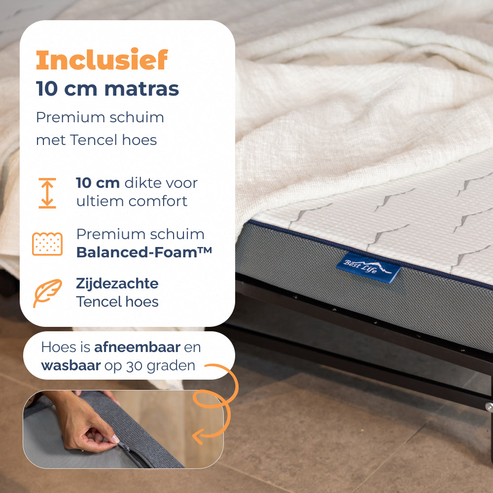 Matras van 10 cm op Vouwbed Yarra met Balanced-Foam en afneembare Tencel hoes